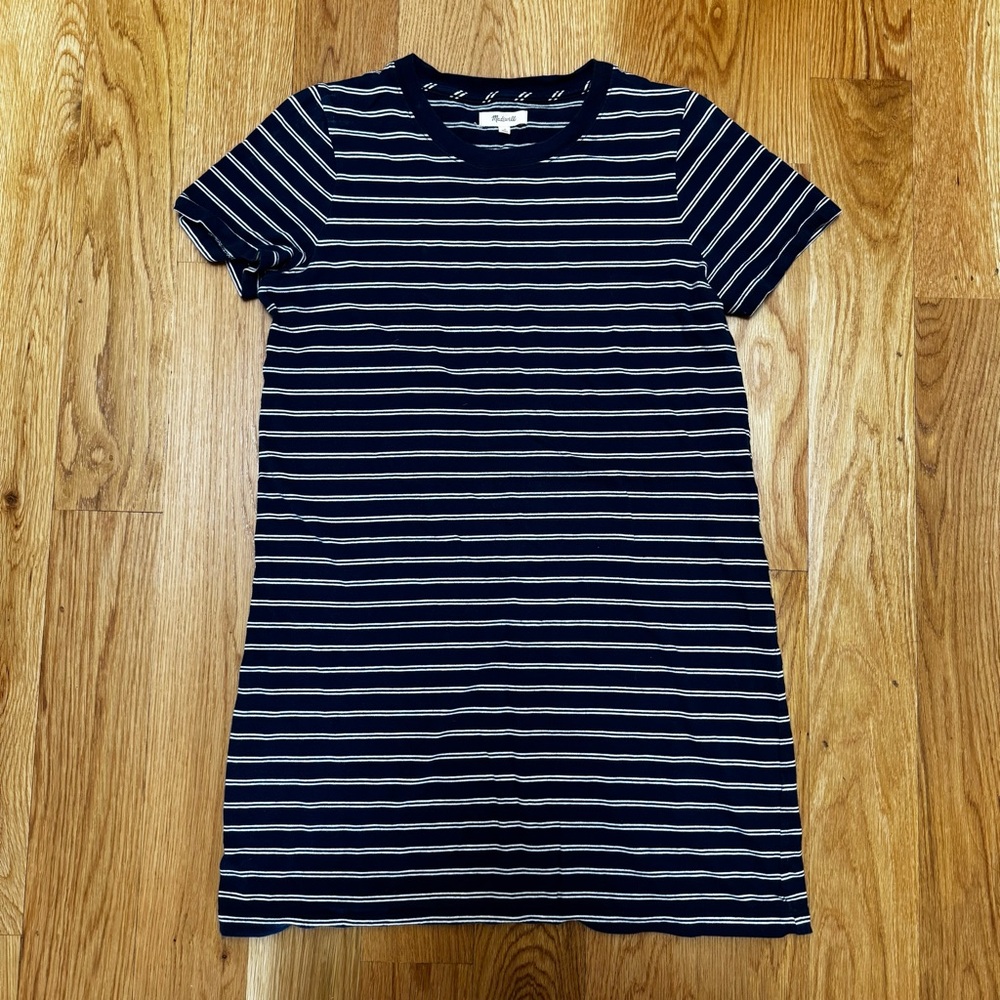 Madewell Navy and White Striped T-Shirt Dress
